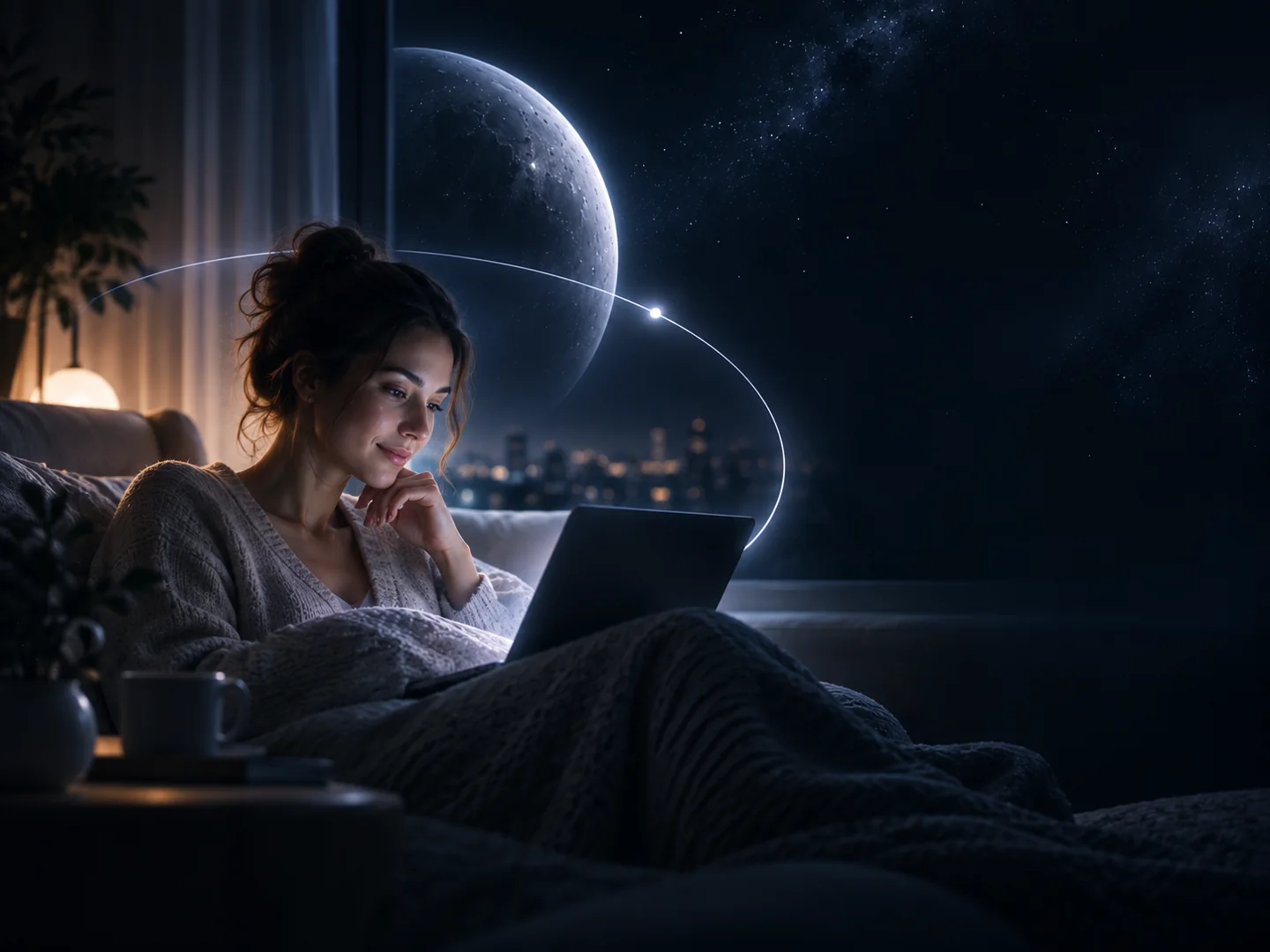 Женщина изучает информацию дома